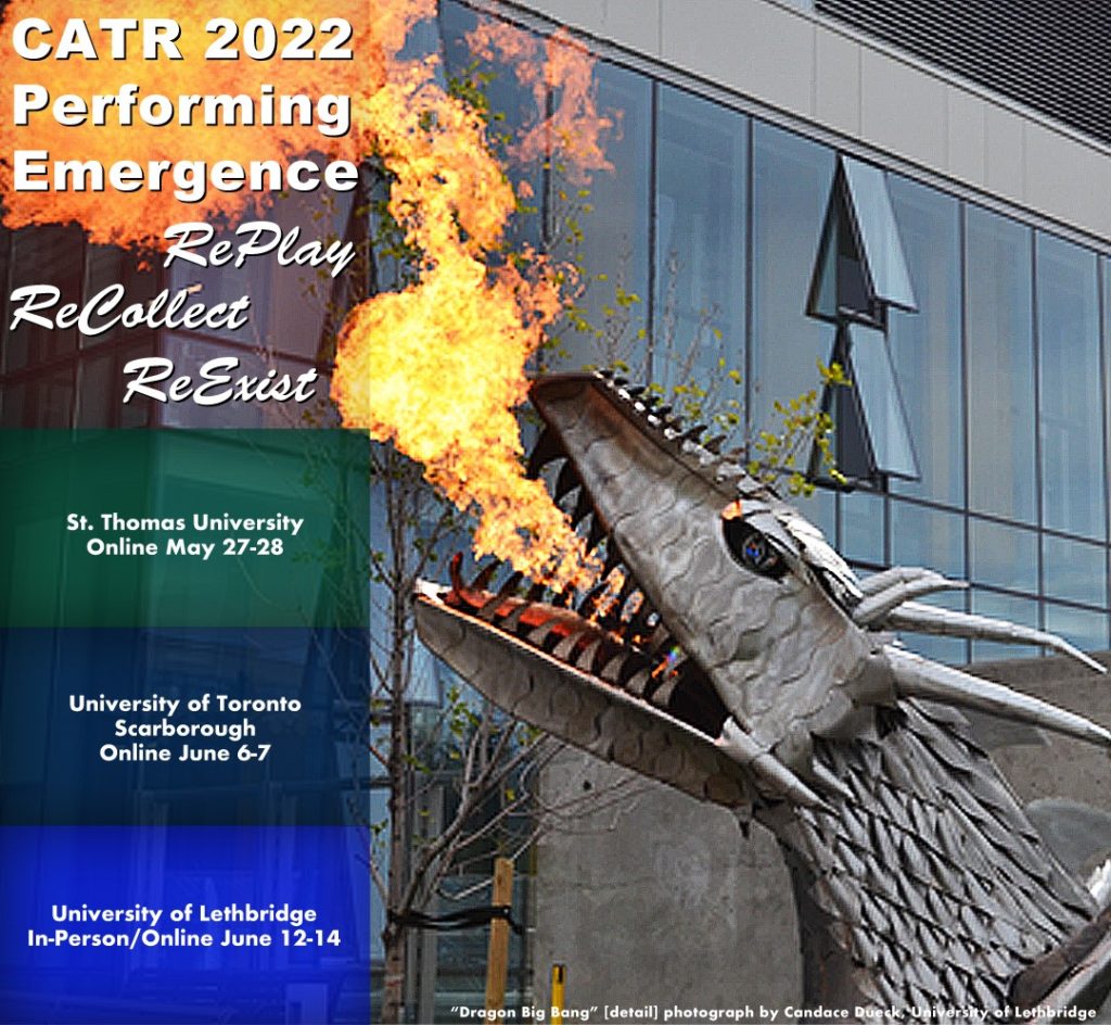 Image shows a mechanical dragon breathing fire in front of an office building